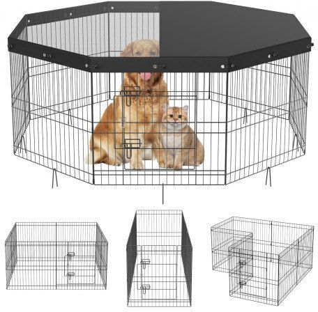 Faltbarer Laufstall Hunde Katzen Kaninchen Vevor 1600 x 1600 x 610 mm Metallabdeckung Modular