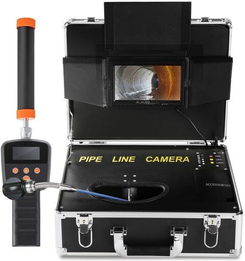 Endoscope Inspection Camera Locator 512 Hz 7” Hd Color Monitor 40 M Length Ip68 12 X Led Battery Working Time 6 H