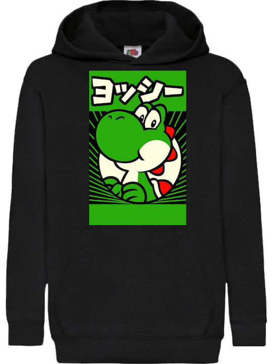 Детски суитшърт с качулка Super Mario Tralala Super Mario Yoshi Черен