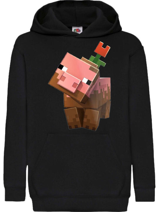 Kids Hoodie Sweatshirt Minecraft Tralala Flower Pig Black