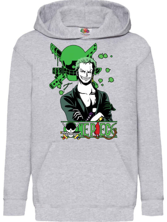 Kids Hoodie Sweatshirt Tralala One Piece Roronoa Zoro 003 Gray
