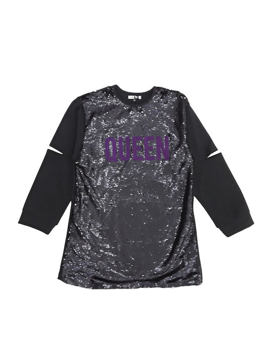 Girls Dress Long Sleeve with Sequins with Accessories Black