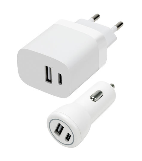 SpeedLink Auto- und Steckdosen-Set mit USB-A und USB-C Ausgangsanschlüssen 15W Weiß