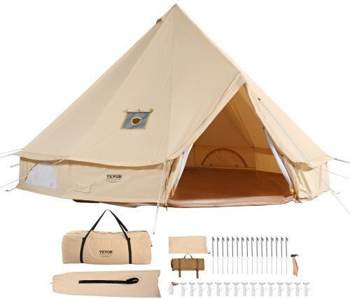 Vevor Σκηνή Camping Teepee Μπεζ 4 Εποχών για 12 Άτομα 700x700x350εκ.