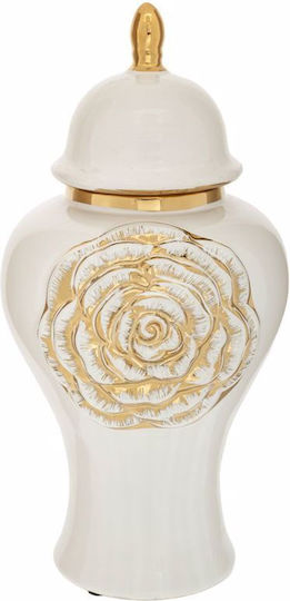 Iliadis Ceramic Vase White Gold Flower Lid Φ19x40cm 88398