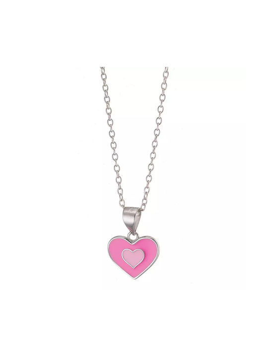 Oxzen Silver Kids Necklace Pink Heart