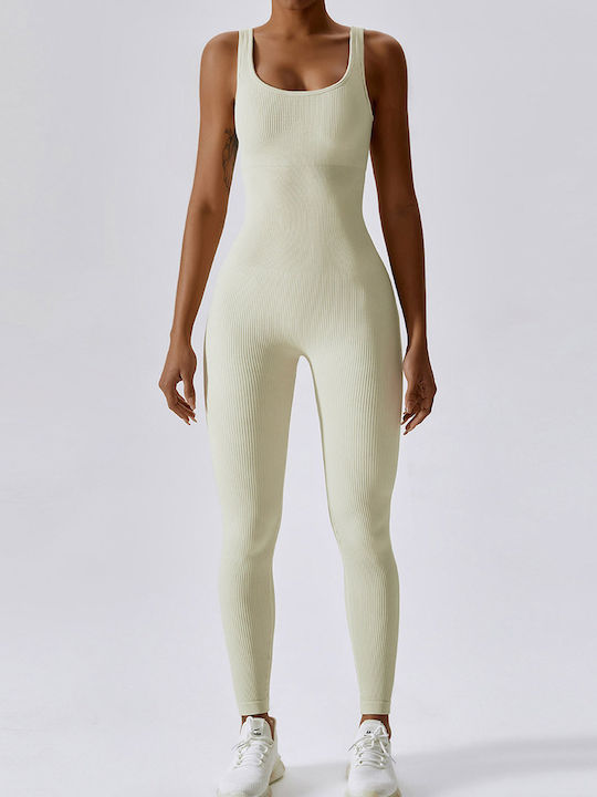 Fitted Ivory Jumpsuit with Wide Strap Ivory