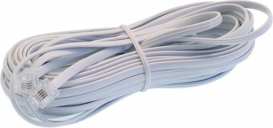 Плосък Телефонен кабел RJ11 6P4C 10м Бял