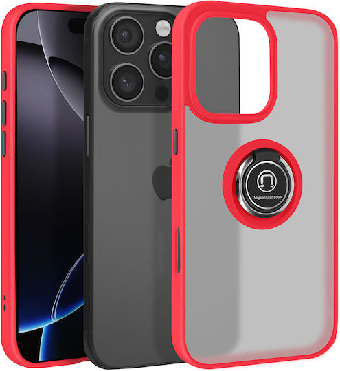 Калъф Avizar за Iphone 16 Pro Max с метален пръстен и видео стойка, червен