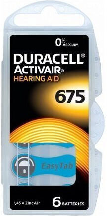 Duracell Hörgerätebatterien für Hörgeräte 675 1.4V 6Stück