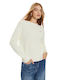 Damen Langärmeliges Baumwollpullover Creme