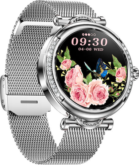 Ceas inteligent Luxstyle Idealstore Apple Bluetooth Sunet HD Agenda telefonică Design lux-elegant Ecran HD de 1,27" Monitorizare oxigen Tensiune arterială Ritm cardiac Somn Mod multi-sport Cadran personalizat Rezistent la apă IP67 Brățară metalică argintie