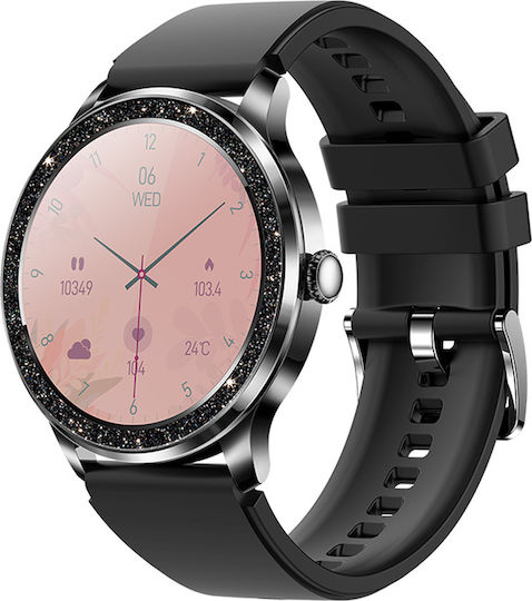 Smartwatch Idealstore Ladywatch Notificare Apel Respingere Apel Notificare Mesaj Afișaj Monitorizare Sănătate Pedometrul Moduri Sport Analizator Somn Prognoza Meteo Senzor de Temperatură Memento Sedentar Culoare Neagră