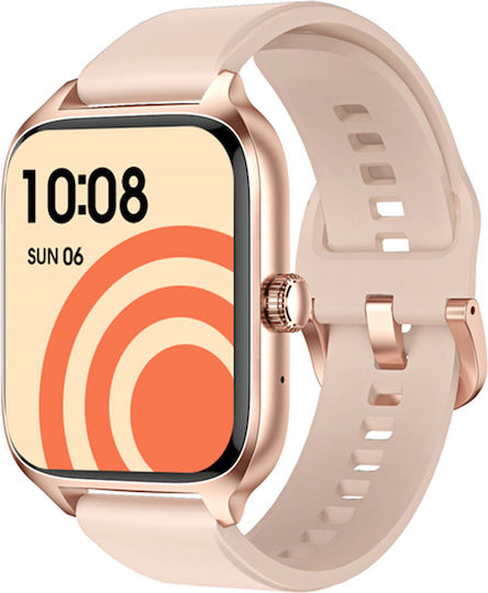 Ceas inteligent Idealstore Xiabest Bluetooth NFC Asistent vocal Urmărire GPS Moduri sportive Senzor de temperatură și oxigen Încărcare wireless Ritm cardiac Tensiune arterială Parolă Memento menstrual Curea din silicon aur roz