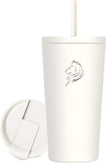Cool'NMore Ποτήρι Θερμός Ανοξείδωτο / Πλαστικό BPA Free 350ml Λευκό με Καλαμάκι