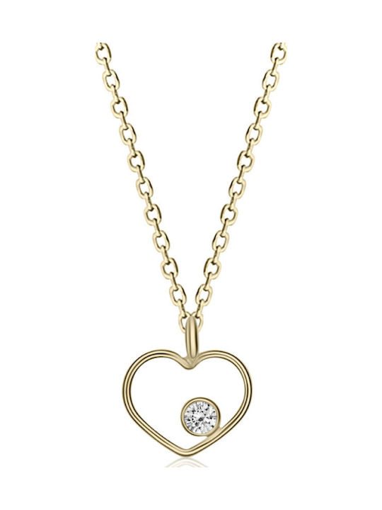 Ekan 0.02ct Vs2 H Necklace with design Heart from Gold 14K with Diamond
