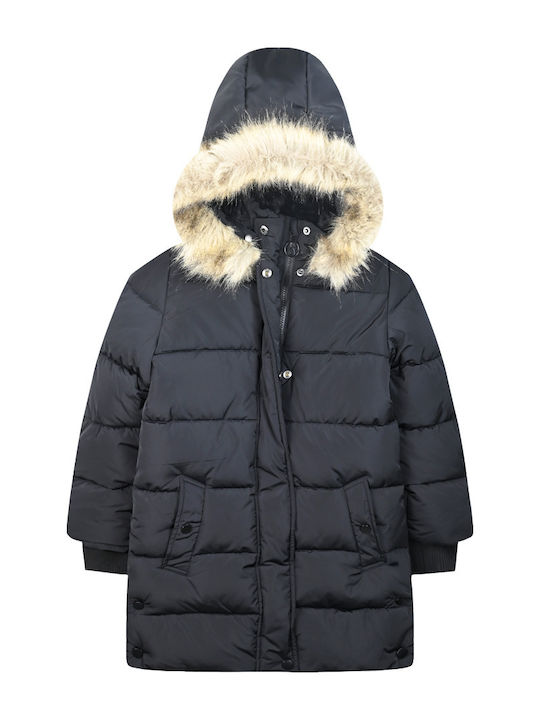 Kids Quilted Short Coat with Lining and Hood Black