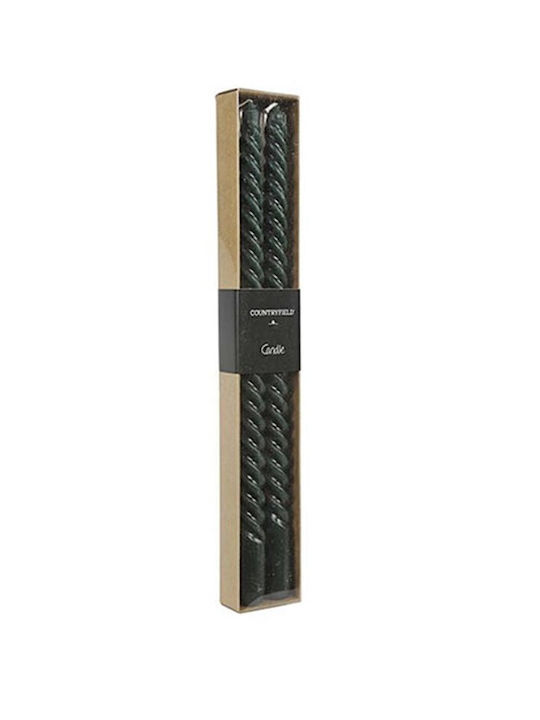 Countryfield Decorative Spiral Candle Green 30cm Set of 2