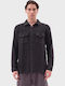 Long-sleeved Cotton Shirt in Wide Line Washed Black