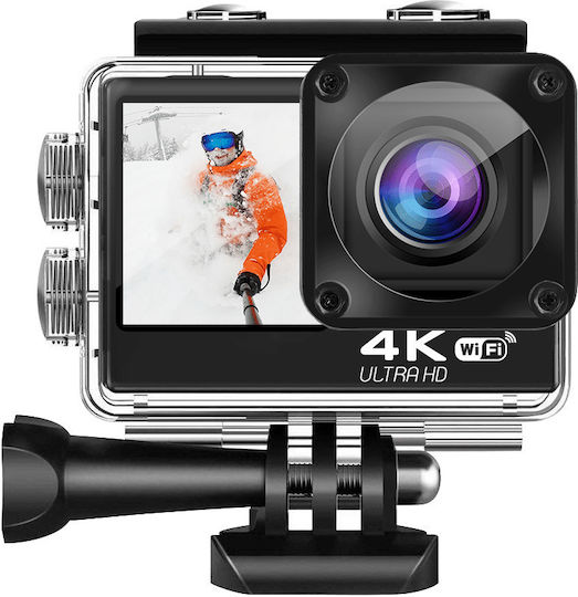 idl-Q60AR 128GB Cameră de Acțiune 4K Ultra HD Subacvatică (cu Carcasă) cu Ecran 2" și Wi-Fi Neagră