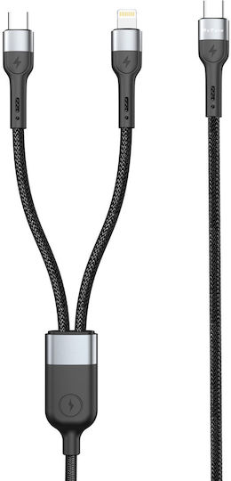 Regular Cablu USB la Type-C / Lightning cu mai multe porturi Negru 1m (40514)