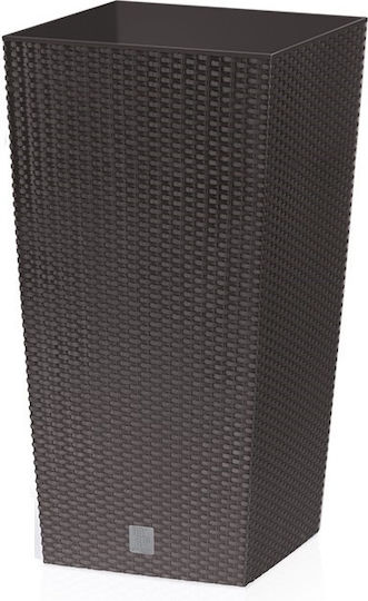 Ghiveci de Flori Idl Malaysia 20 X 20 X 37.6 Cm Fabricat din Polipropilenă Poate Fi Folosit ca Suport pentru Orice Tip de Plantă Design Modern cu Aspect de Împletitură de Ratan pe Suprafața Exterioară Maro