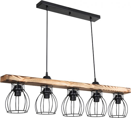 GloboStar Barista Pendant Light Black Rail for 5 Bulbs E27 100x14.5x26cm