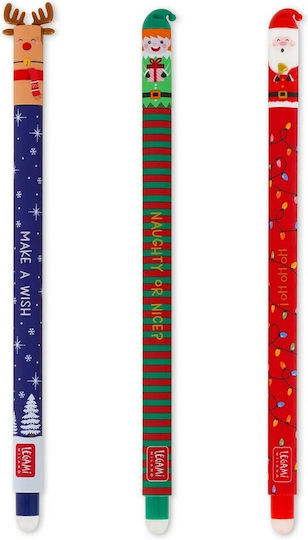 Legami Milano Erasable Pen Gel 0.7mm Red 3pcs Naughty or Nice Santa's Village (Limited Edition)