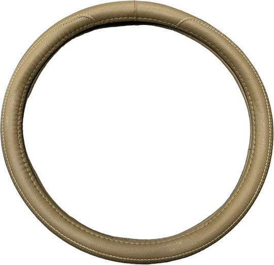 Car Steering Wheel Cover Leather Beige with Beige Stitching