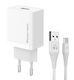 Powertech Φορτιστής με Θύρα USB-A και Καλώδιο USB-C 12W Λευκός (PT-1322)