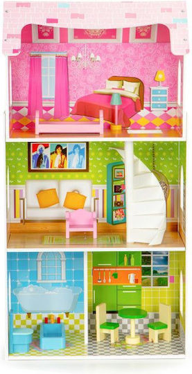 Căsuță de păpuși din lemn Mint Residence Idealstore 93 cm 3 niveluri independente 5 camere distincte 8 piese de mobilier din lemn de înaltă calitate
