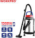 Work WP423004CE Σκούπα Υγρών / Στερεών 1200W με Ανοξείδωτο Κάδο 15lt