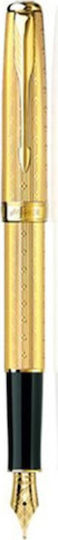 Parker Sonnet Chiselled Писалка Medium Златиста с Червено Мастило