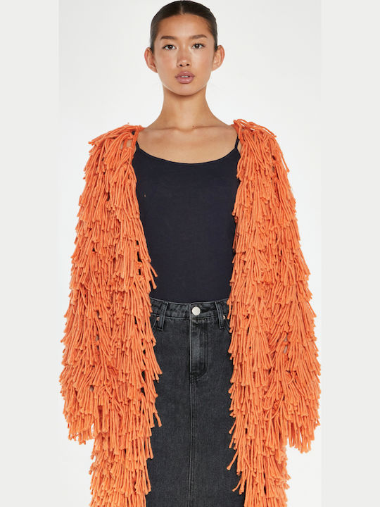 Glamorous Μακριά Γυναικεία Πλεκτή Ζακέτα Orange
