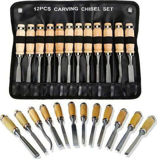 Set Pointed / Skewed / Straight Chisels with Wooden Handle 12pcs