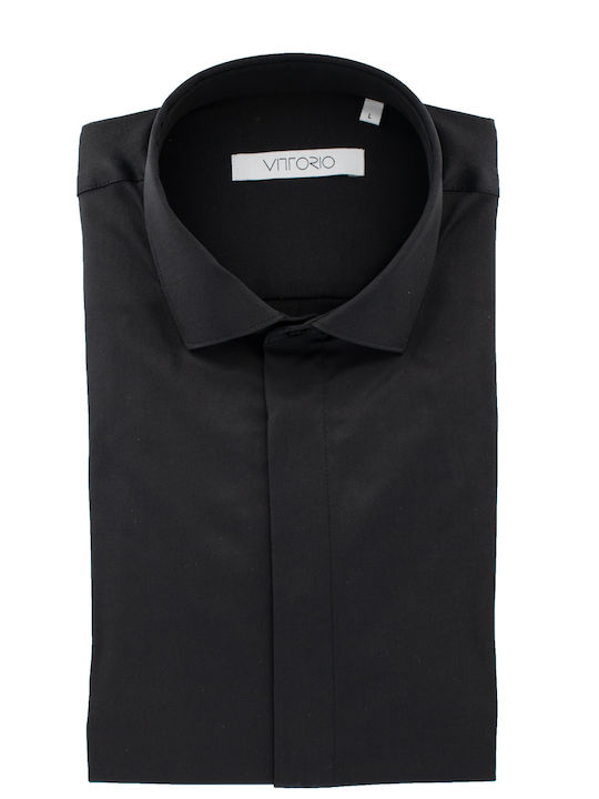 Langärmlig Baumwolle Hemd Black