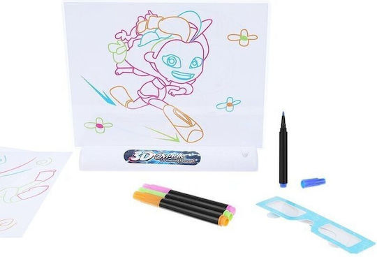 Tablă de desen iluminată 3D pentru copii Happy Drawn Idealstore Dimensiune 25 X 19 cm Include tablă transparentă, suport iluminat, markere, ochelari 3D, șabloane de desen
