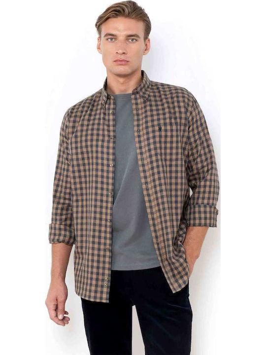 Maverick Long-sleeved Cotton Shirt Checked Brown