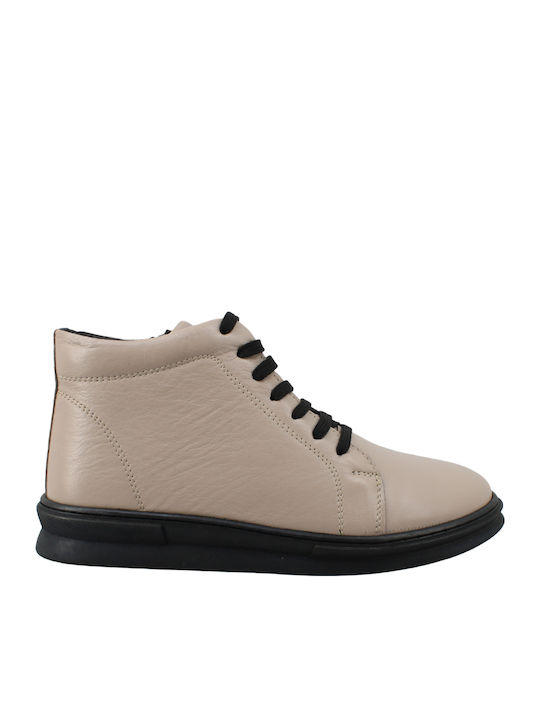 Leather Women's Ankle Boots Beige