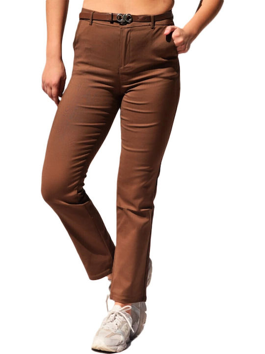 Damen Hoch tailliert Stoff Hose Coffee