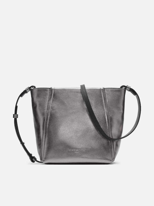 Leder Damentasche Schultertasche Silber