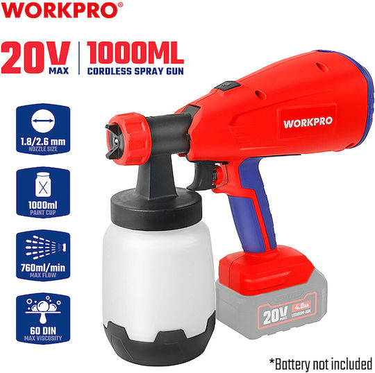 WorkPro WP397005 Ηλεκτρικό Πιστόλι Βαφής 20V Solo με Δοχείο 0.76lt