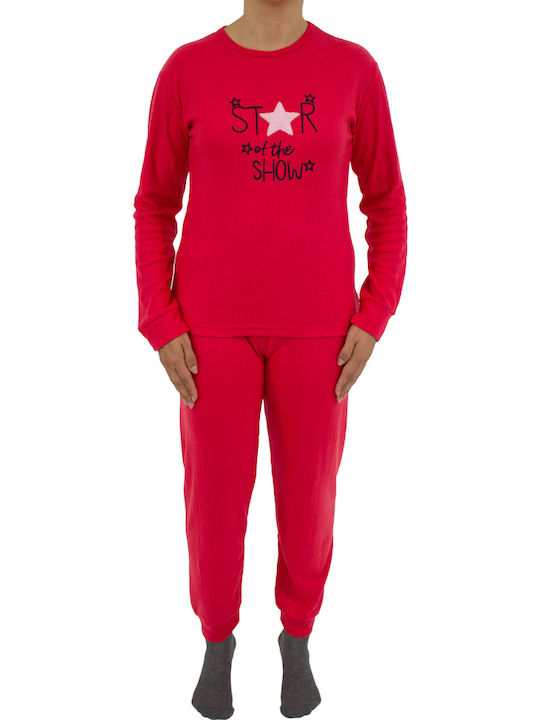 Fawn Winter Damen Pyjama-Set red