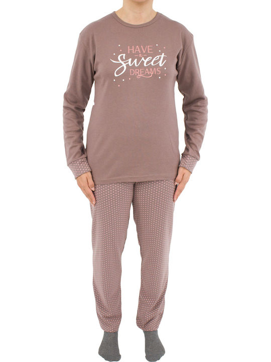 Fawn Winter Damen Pyjama-Set Beige