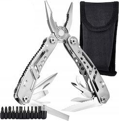 Idealstore Clește Multifuncțional 13în1 + 11 Biți Fabricat din Oțel Inoxidabil de Înaltă Calitate pentru Drumeții Camping Pescuit Grădinărit Cutie de Depozitare Greutate 260 G
