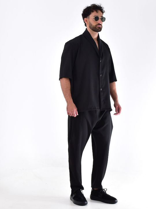 Short Sleeve Shirt in Oversized Line Striped Black