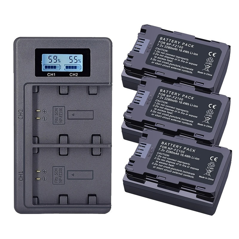 Batteria NEEWER NP-FZ100 Da 2280 MAh E Caricabatterie Doppio Con Schermo LCD - Compatibile Sony A7, A9, FX3, ZV-E1 E Altre Fotocamere Mirrorless