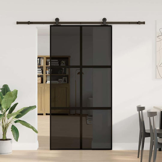 Vidaxl Schiebetürbeschlag-Set 102,5x205 cm Glas & Aluminium Schwarz