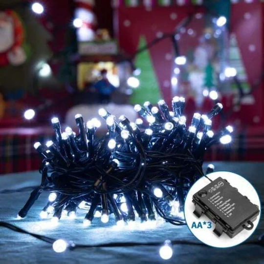 Λαμπάκια LED 5μ. Ψυχρό Λευκό Μπαταρίας σε Σειρά