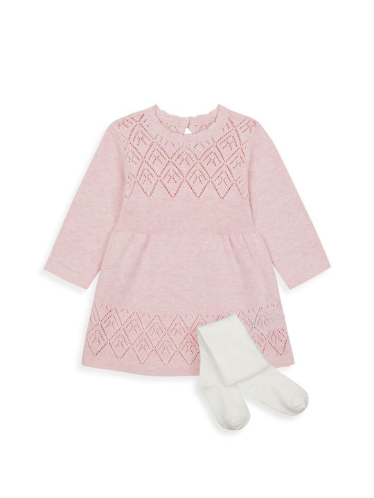Kids Dress Long Sleeve Knitted Pink